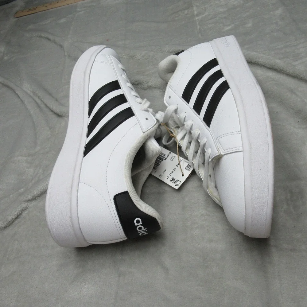 Adidas Mens 10 Shoes White Black‎ Stripes Grand Court 2.0 Tennis Sneakers NEW